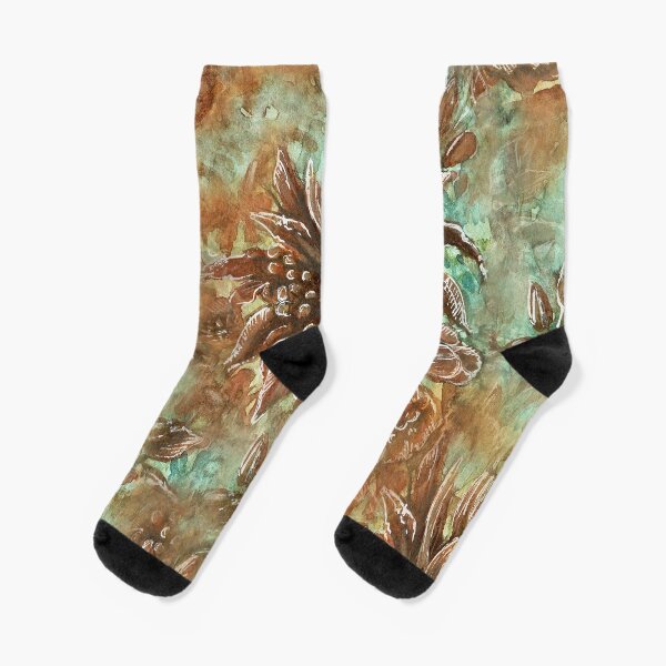 Brown watercolor wild flowers Socks