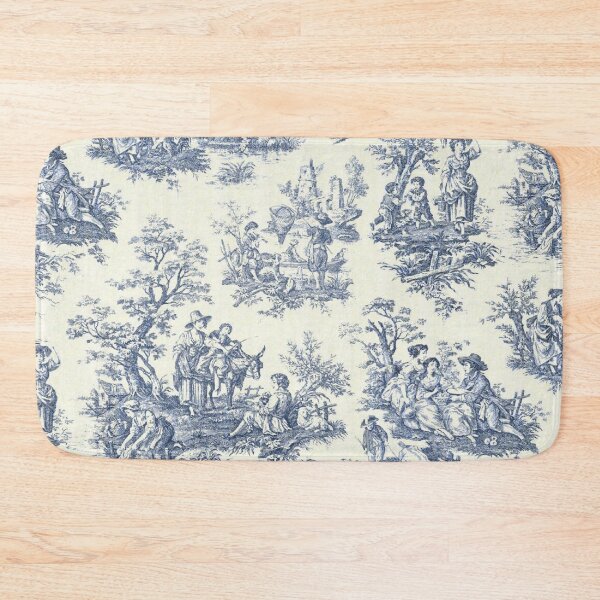 Powder Blue French Toile Picnic Designs Bath Mat