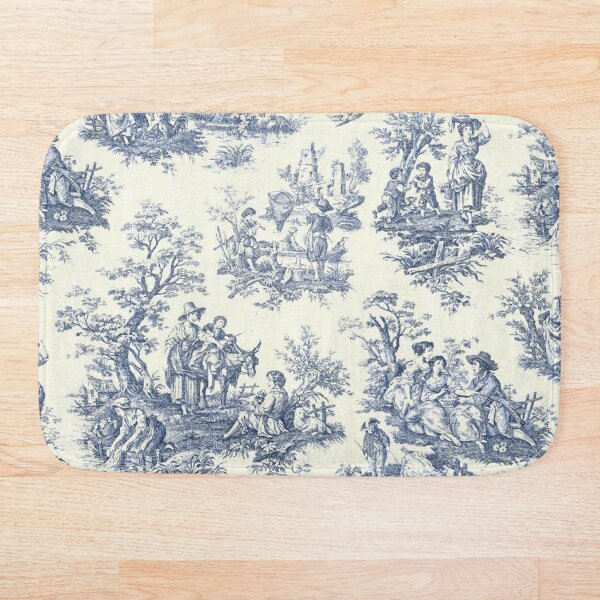 Powder Blue French Toile Picnic Designs Bath Mat