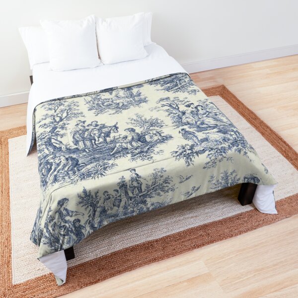 Powder Blue French Toile Picnic Designs Comforter
