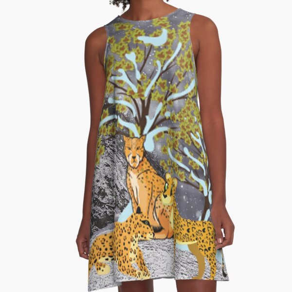 Snow Leopards Family A-Line Dress