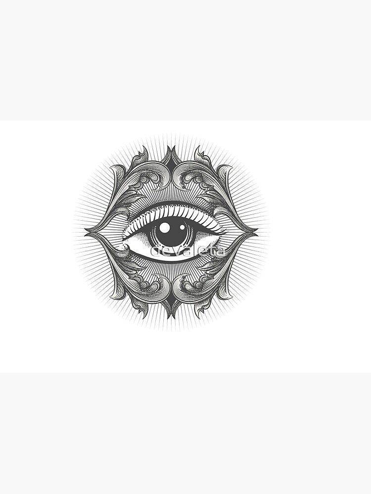 All seeing eye pyramid symbol in the engraving tattoo style