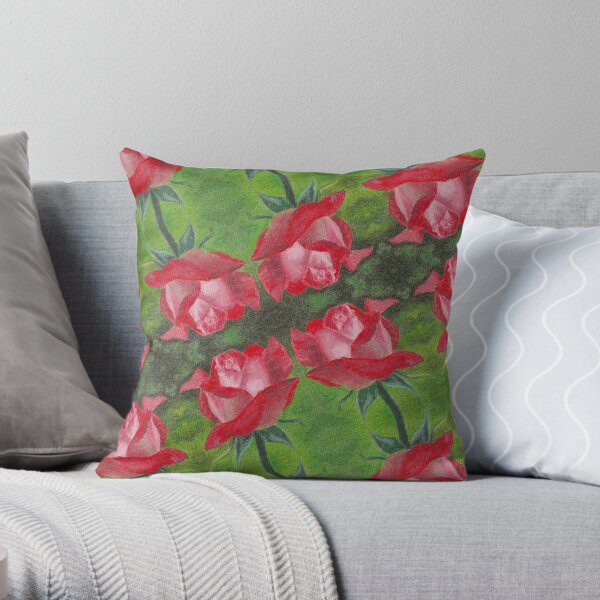 Red Rose Oil Painting Pattern Throw Pillow