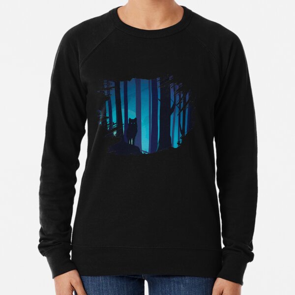 Black Wolf Silhouette In The Forest Lightweight Sweatshirt