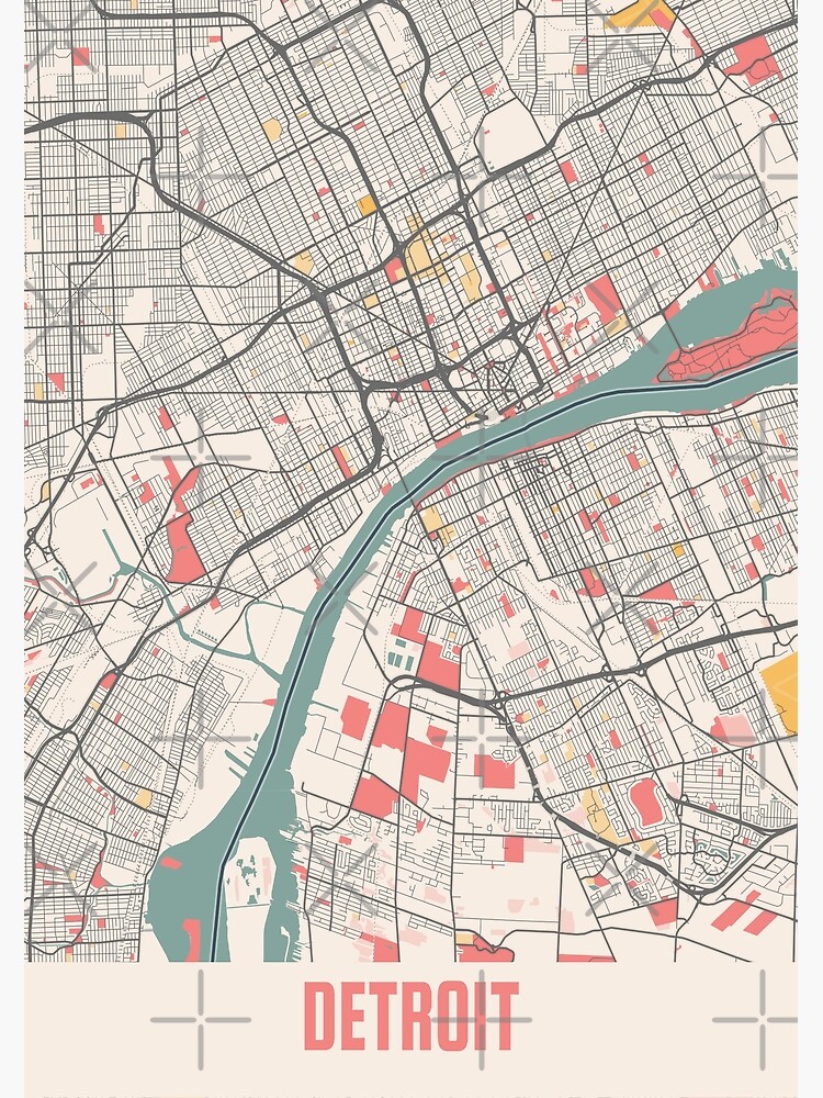 Lámina Fotográfica Mapa De La Ciudad De Tiza Del Estado De Detroit Michigan Estados Unidos De 0553