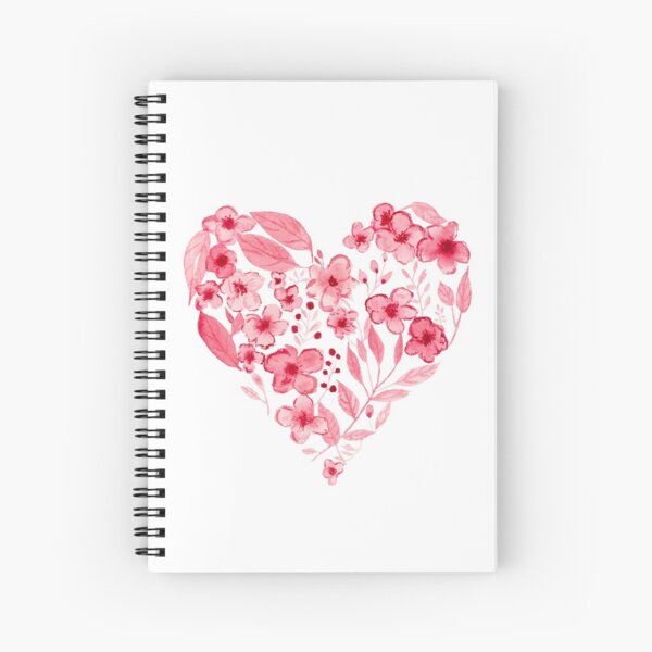 Watercolor Heart Art Print - Valentines Heart - Valentines Love - Floral Heart Spiral Notebook