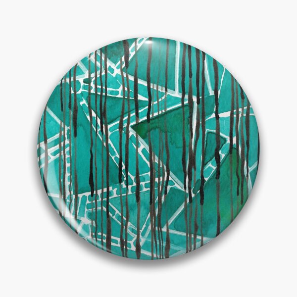 Abstract emerald green triangles and stripes Pin