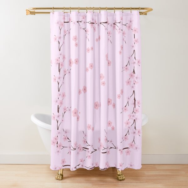Cherry Blossoms Shower Curtain Koi Fish Japanese Pond Pink Flower Asian  Watercolor Carp Nature Fabric Bath Curtain Set with Hook