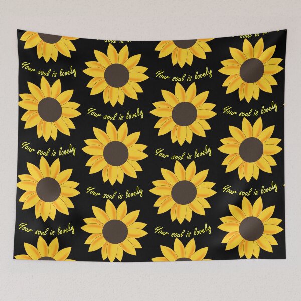Item preview, Sunkissed Yellow Orange floating sunflower head with daily positive affirmation quote (dark mode) designed and sold by Deegital18.