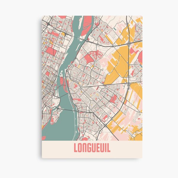 Chalk City Map Of Longueuil Quebec Canada Canvas Print