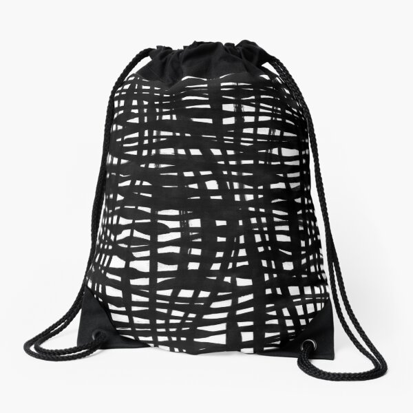 Black and white abstract twined stripes Drawstring Bag