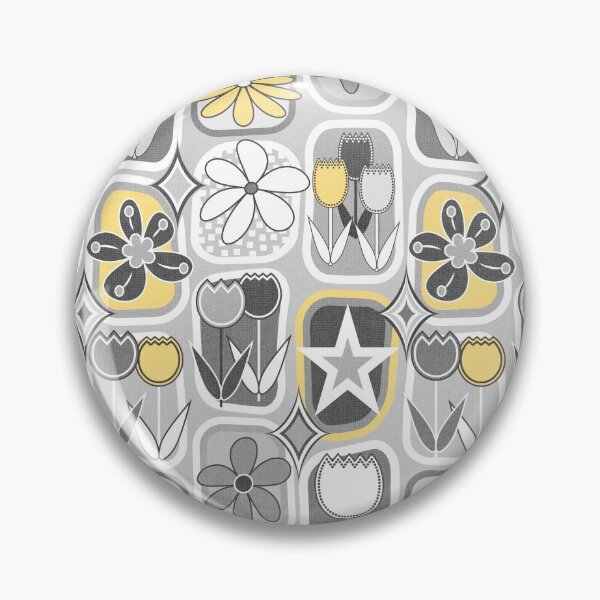 Item preview, Mid Century Modern Flowers in Rounded Boxes // Yellow, Gray and White designed and sold by Elsy's Art.