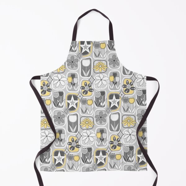 Item preview, Mid Century Modern Flowers in Rounded Boxes // Yellow, Gray and White designed and sold by Elsy's Art.