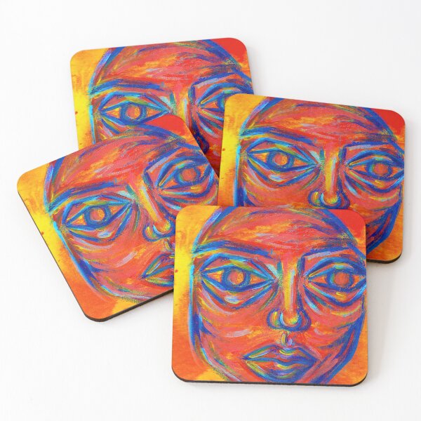 Item preview, Abstract colorful acrylic portrait over poured paint "focus" designed and sold by Grace Behler.