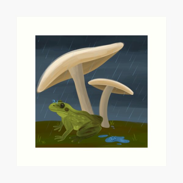 Frog Under Mushrooms Art Print