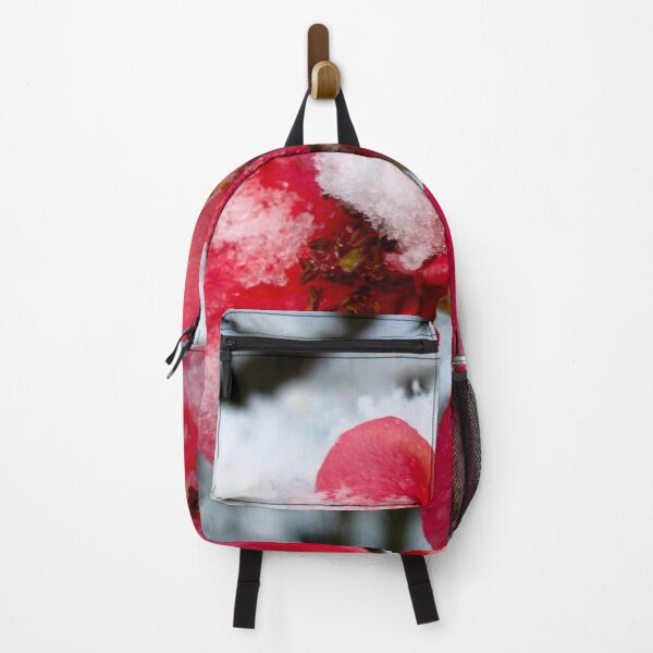 Item preview, A Flowering Quince in Winter with Snow Covered Blooms and Red Flowers designed and sold by PrettyLittlePic.