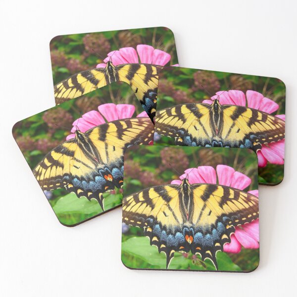 Item preview, Eastern Yellow Black and Blue Butterfly on a Pink Zinnia Flower designed and sold by PrettyLittlePic.