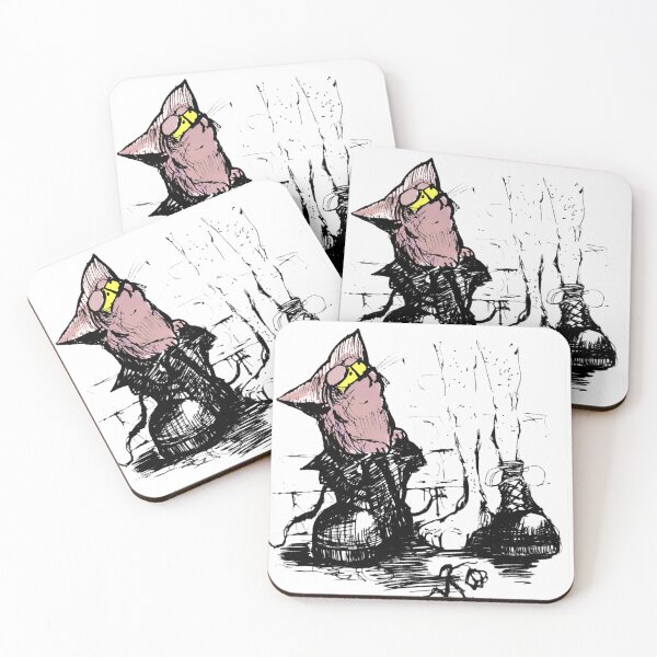 Item preview, ink illustration of a  pink cat on a boot designed and sold by manuelunsui.