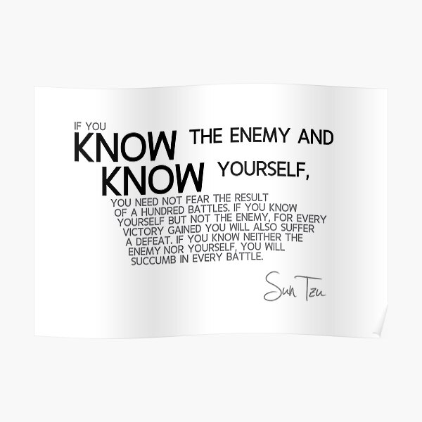 know yourself and know the enemy - sun tzu Poster