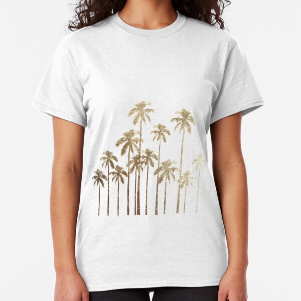 Glamorous Gold Tropical Palm Trees on White Classic T-Shirt