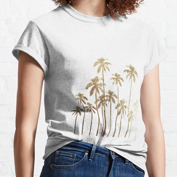 Glamorous Gold Tropical Palm Trees on White Classic T-Shirt