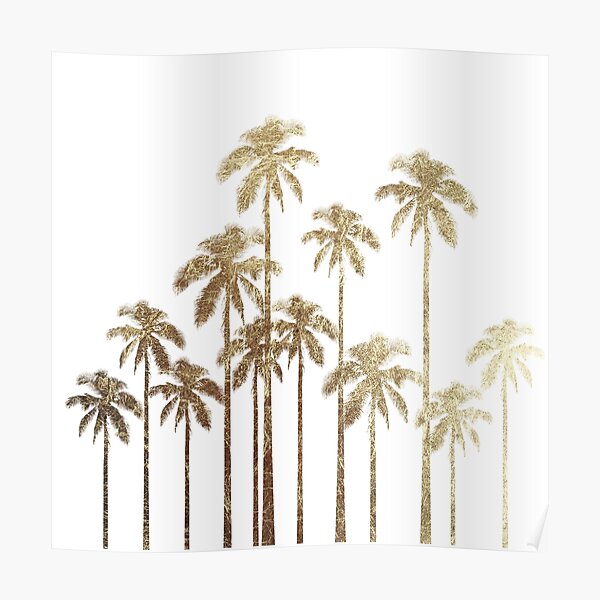 Glamorous Gold Tropical Palm Trees on White Poster