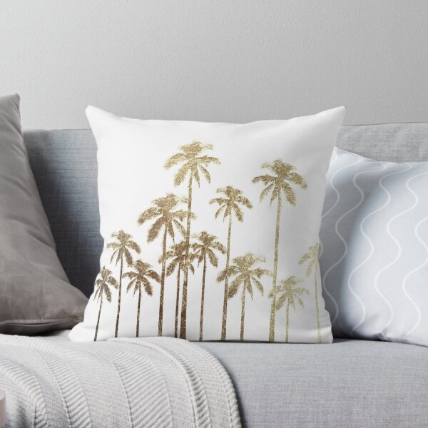 Glamorous Gold Tropical Palm Trees on White Throw Pillow