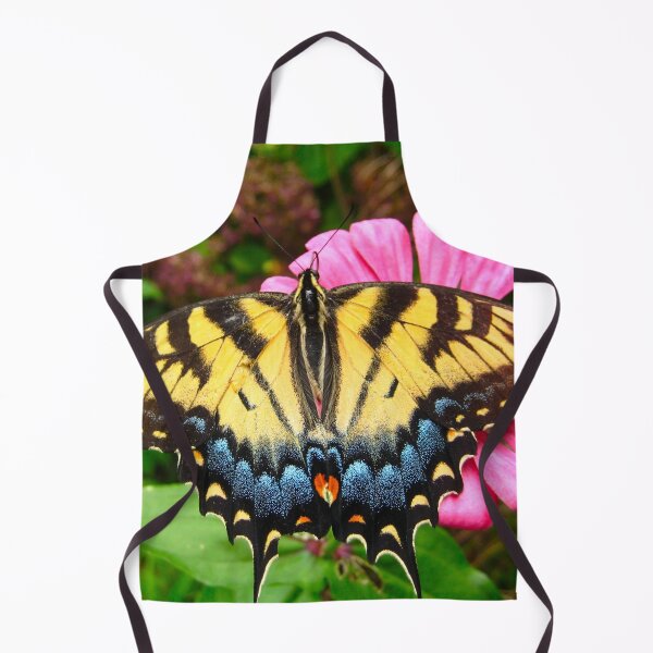 Item preview, Eastern Yellow Black and Blue Butterfly on a Pink Zinnia Flower designed and sold by PrettyLittlePic.
