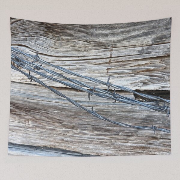 Item preview, barbed wire fencing and old wood designed and sold by Stephanie  Skeem.
