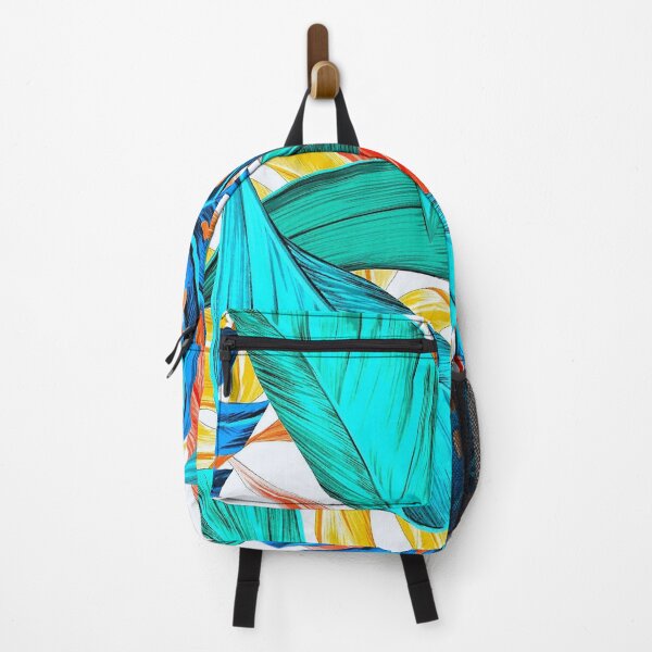 Item preview, Tropical Leaves | Blue, Aqua and Red Pattern | Colourful Leaf designed and sold by JillyJ05.