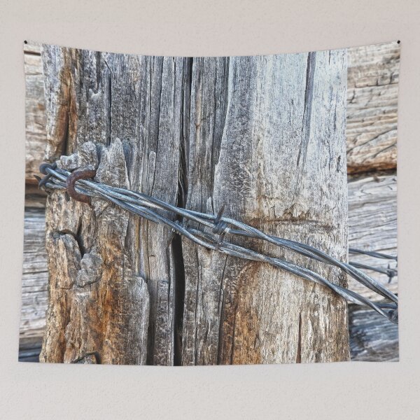 Item preview, old fencepost and barbed wire designed and sold by Stephanie  Skeem.
