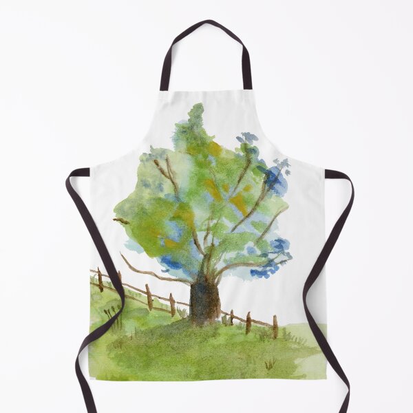 Item preview, Blue Flowers Tree, Watercolor Landscape, Green Field Watercolor designed and sold by Eugenia Alvarez.