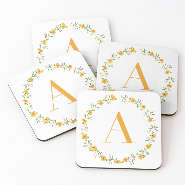 Item preview, Letter A monogram with orange colored flowers and leaves designed and sold by Createlikeamom.