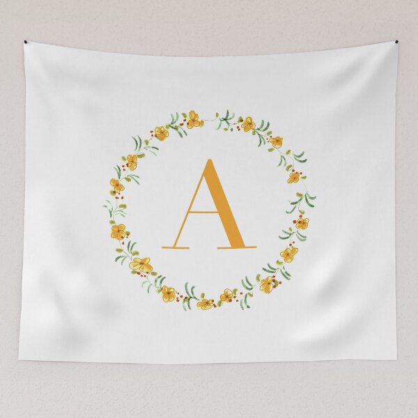Item preview, Letter A monogram with orange colored flowers and leaves designed and sold by Createlikeamom.