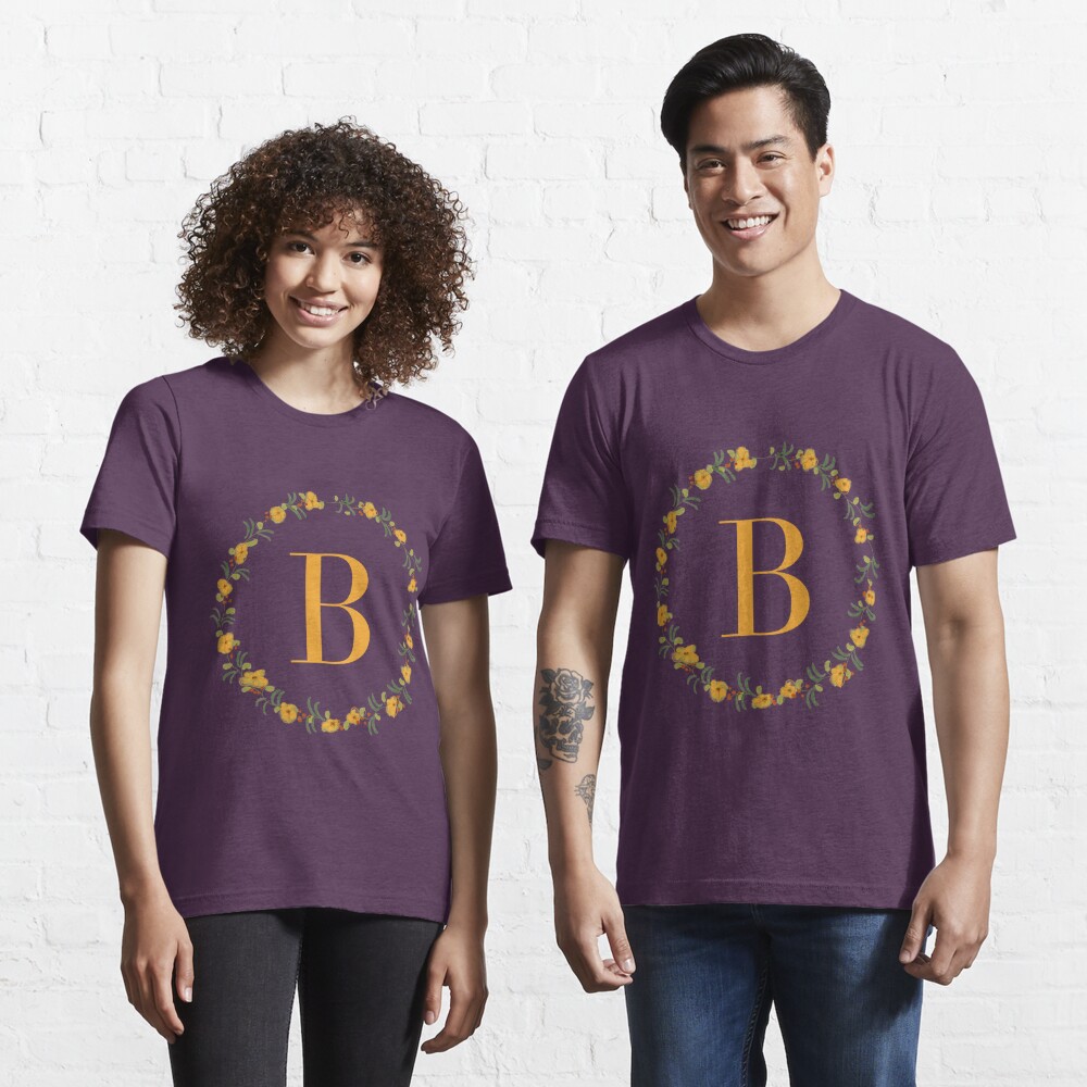 Letter 'B' Begonia Flower Monogram Typography Long Sleeve T Shirt