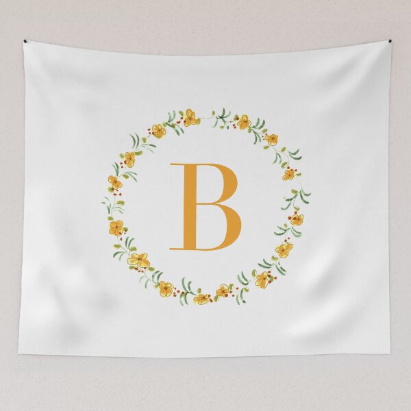 Item preview, Letter B monogram with orange colored flowers and leaves designed and sold by Createlikeamom.