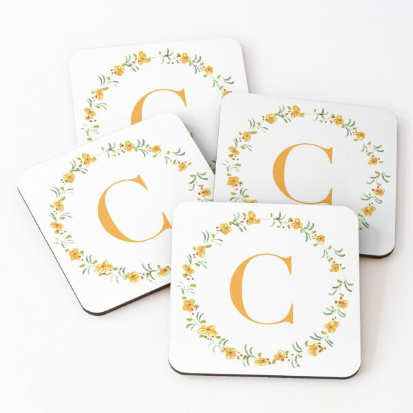 Item preview, Letter C monogram with orange colored flowers and leaves designed and sold by Createlikeamom.
