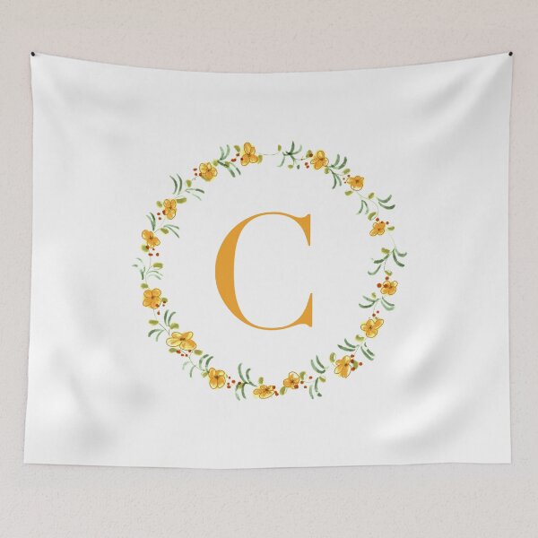 Item preview, Letter C monogram with orange colored flowers and leaves designed and sold by Createlikeamom.