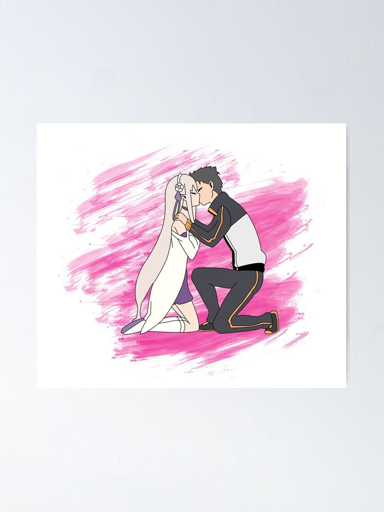 "Re Zero Hajimeru Emilia x Subaru Kiss" Poster for Sale by oneskyoneland Redbubble