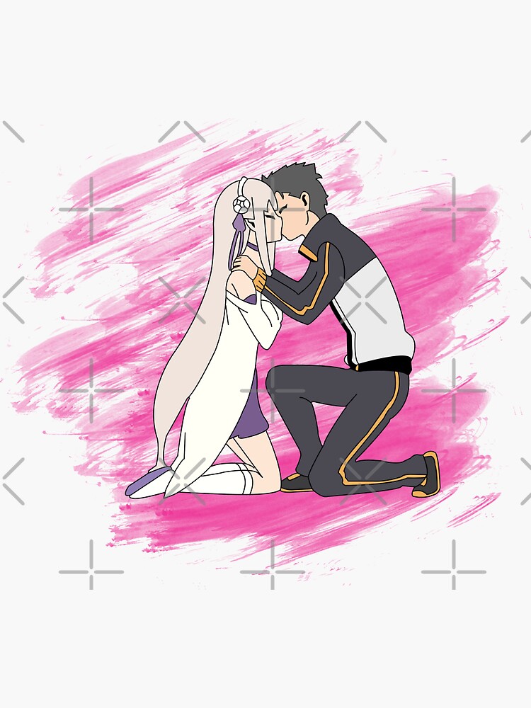 "Re Zero Hajimeru Emilia x Subaru Kiss" Sticker for Sale by oneskyoneland Redbubble