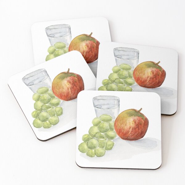 Item preview, Red Apple, Green Grapes Painting Watercolor Glass of Water, Still life Painting, Art Kitchen Wall Art designed and sold by Eugenia Alvarez.