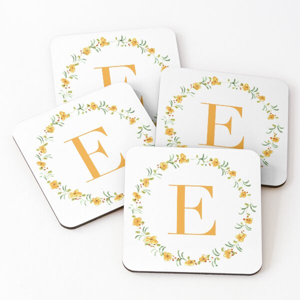 Item preview, Letter E monogram with orange colored flowers and leaves designed and sold by Createlikeamom.