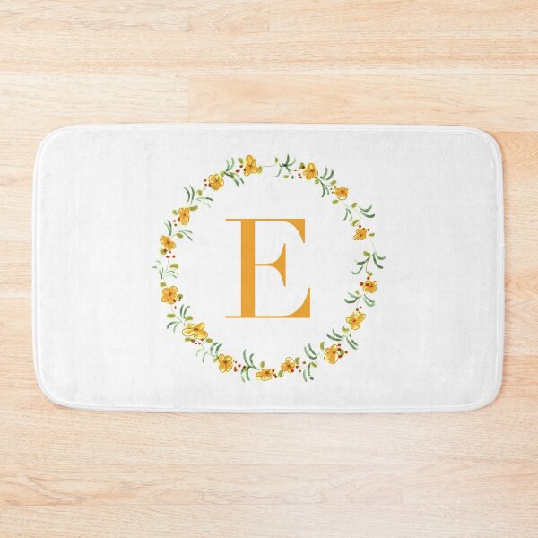 Item preview, Letter E monogram with orange colored flowers and leaves designed and sold by Createlikeamom.