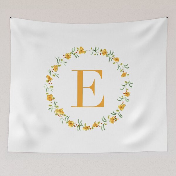 Item preview, Letter E monogram with orange colored flowers and leaves designed and sold by Createlikeamom.