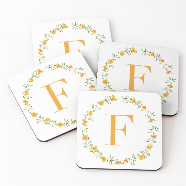 Item preview, Letter F monogram with orange colored flowers and leaves designed and sold by Createlikeamom.