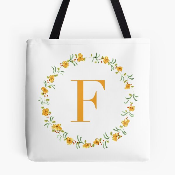 Item preview, Letter F monogram with orange colored flowers and leaves designed and sold by Createlikeamom.