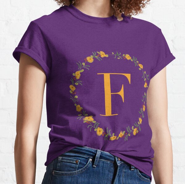 watercolor Gold alphabet F letters,T-Shirt, women ,wedding, girls