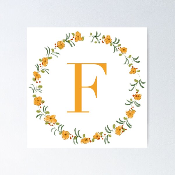 Item preview, Letter F monogram with orange colored flowers and leaves designed and sold by Createlikeamom.