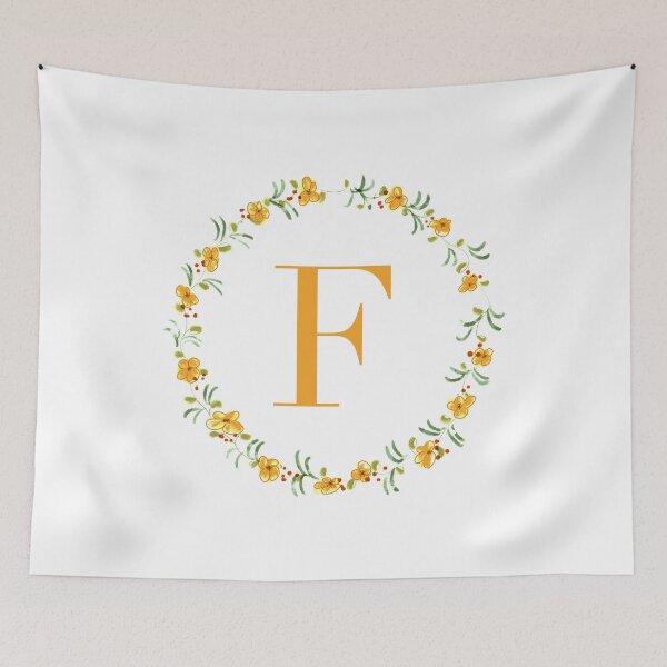 Item preview, Letter F monogram with orange colored flowers and leaves designed and sold by Createlikeamom.