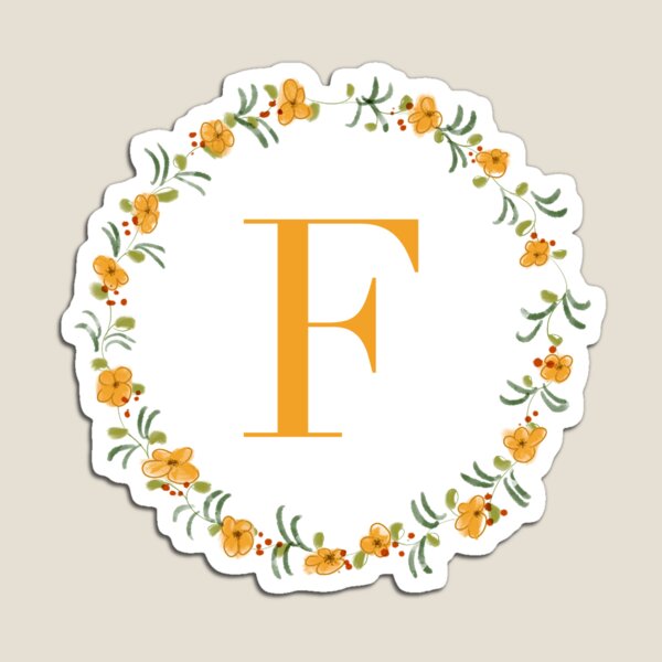 Item preview, Letter F monogram with orange colored flowers and leaves designed and sold by Createlikeamom.